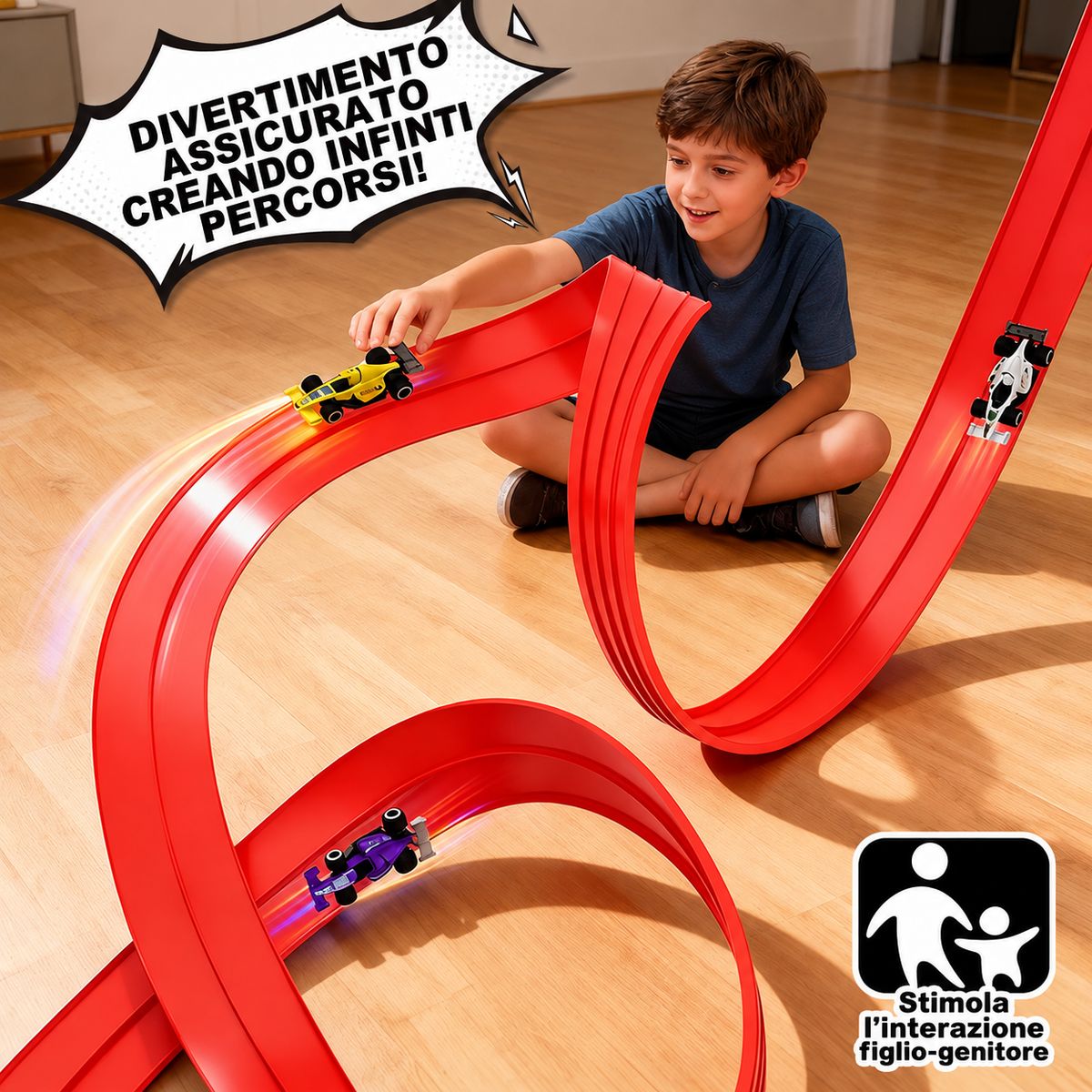 Montessori FlexTrack™– Pista Flexível para Carrinhos +4 Carrinhos GRÁTIS